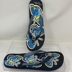 Brighton Sz 10 Butterfly Wings Flip Flops w/Front Blue Stone - New